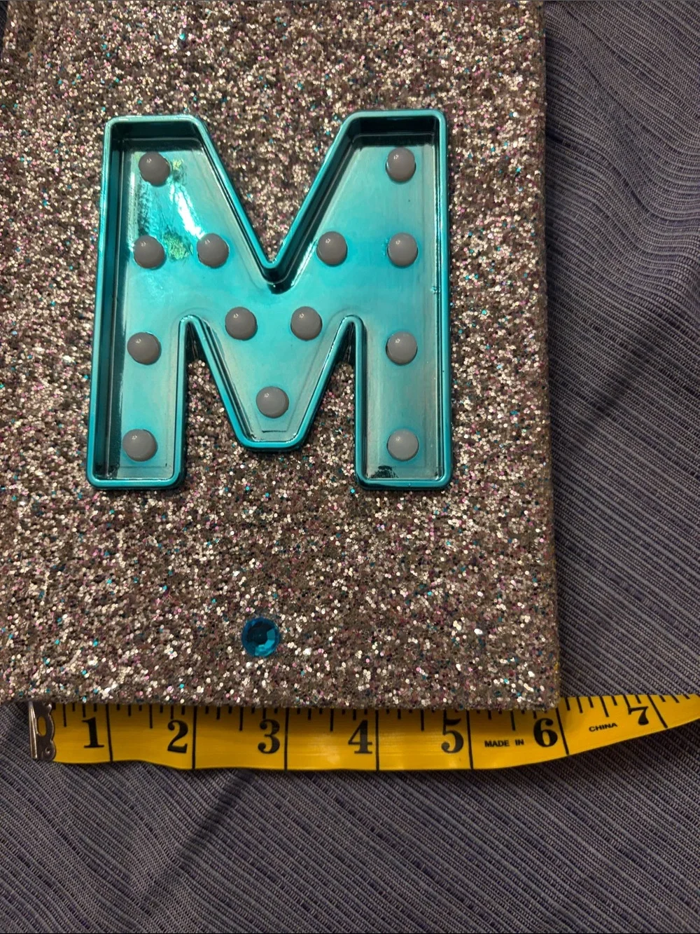 Teal M Decorative Notebook Letter 'M' with Glitter Silver Backing